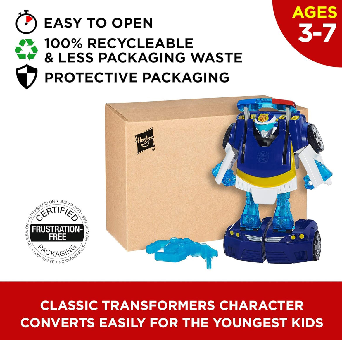 Transformers Playskool Heroes Rescue Bots Energize Chase The Police-Bot Action Figure, Ages 3-7