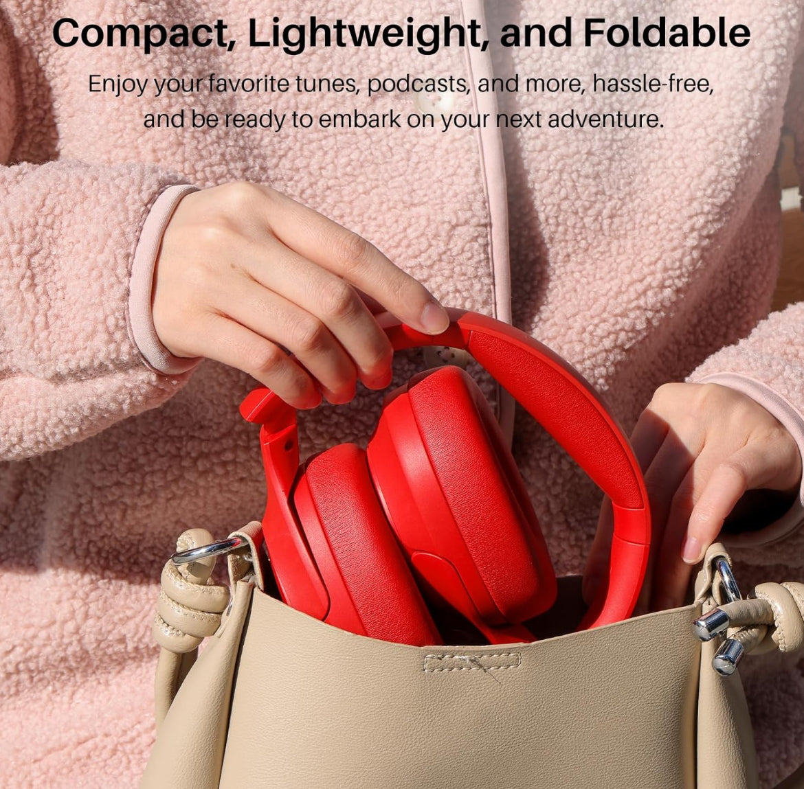 Hybrid Active Noise Cancelling Headphones, Wireless Over Ear Bluetooth, 40H Playtime, Hi-Res Audio Custom EQ, Comfort Fit Ear Cups (Red)