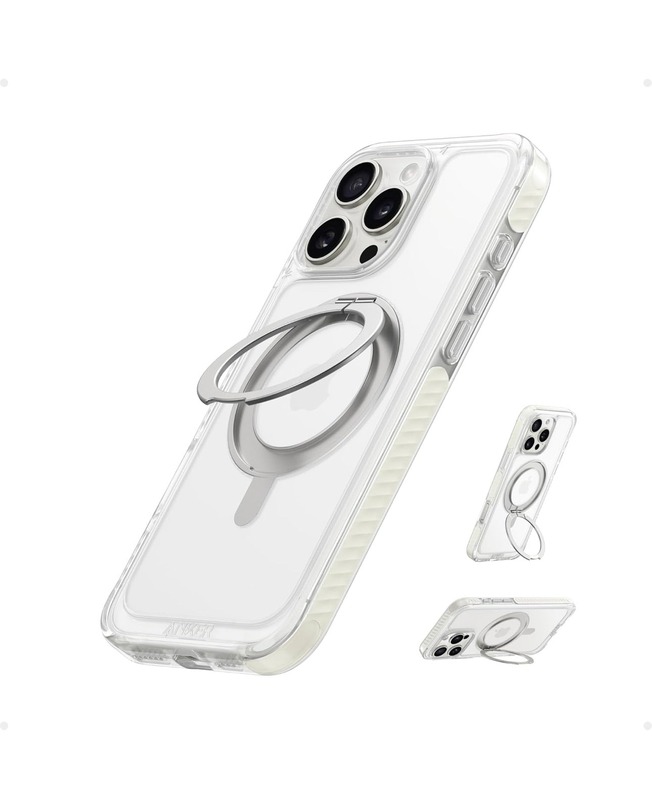 Anker Ultra Magnetic for iPhone Case with Sturdy 360° Ring Stand, Anti and Drop-Proof (Clear White)