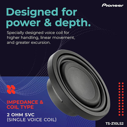 Pioneer Z-Series TS-Z10LS2 Shallow-Mount 10" Subwoofer 1300W Max
Shallow-Mount Design, Deep Bass in Tight Spaces, Compact, Slim, Truck/Car Subwoofer