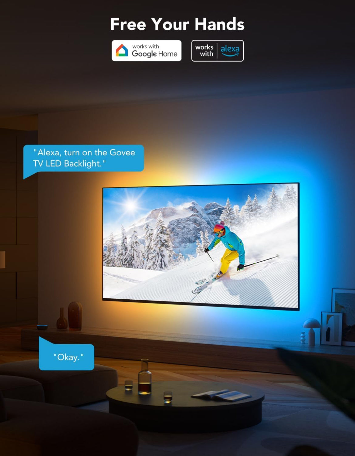 Govee TV LED Backlight, RGBIC Smart LED Strip Lights for 55-65 Inch TVs, Bluetooth and Wi-Fi APP Control, Works with Alexa & Google Assistant, Music Sync, 99+ Scene Modes, Adapter