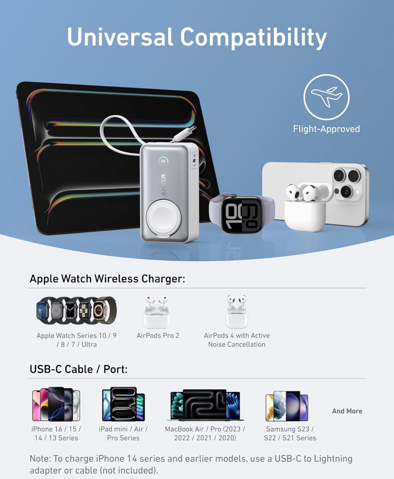 Anker MagGo Power Bank for Apple Watch, Officially Certified, 10,000 mAh Compact Battery - NEW