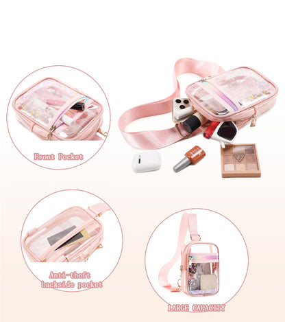 Clear Crossbody Bags for Women Girls Stadium Approved Sling Pack Bag Shoulder Belt Purses Transparent Chest Backpack