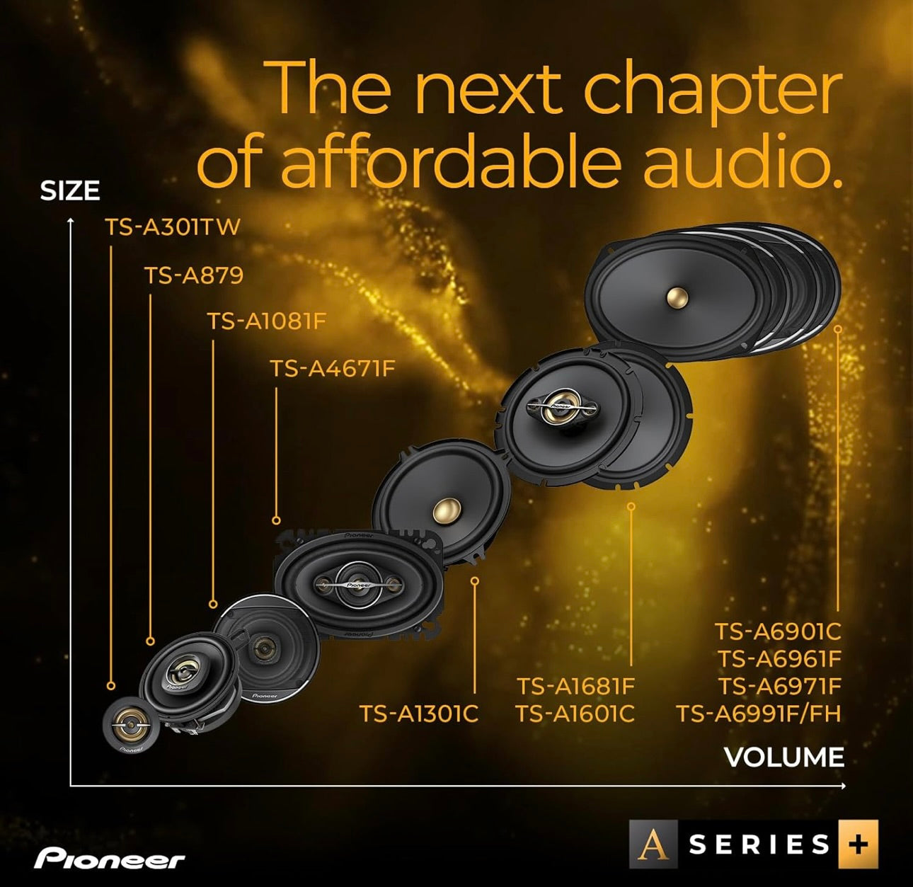 Haut-parleurs coaxiaux de voiture Pioneer TS-A6991FH, 5 voies, gamme complète, qualité sonore claire, installation facile et réponse améliorée des basses, haut-parleurs ovales à panier profond de 6 po x 9 po