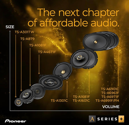 Pioneer TS-A6991FH, 5-rigting Koaksiale Motoroudioluidsprekers, Volreeks, Helder Klankgehalte, Maklike Installasie en Verbeterde Basrespons, Diep Mandjie 6” x 9” Ovale Luidsprekers