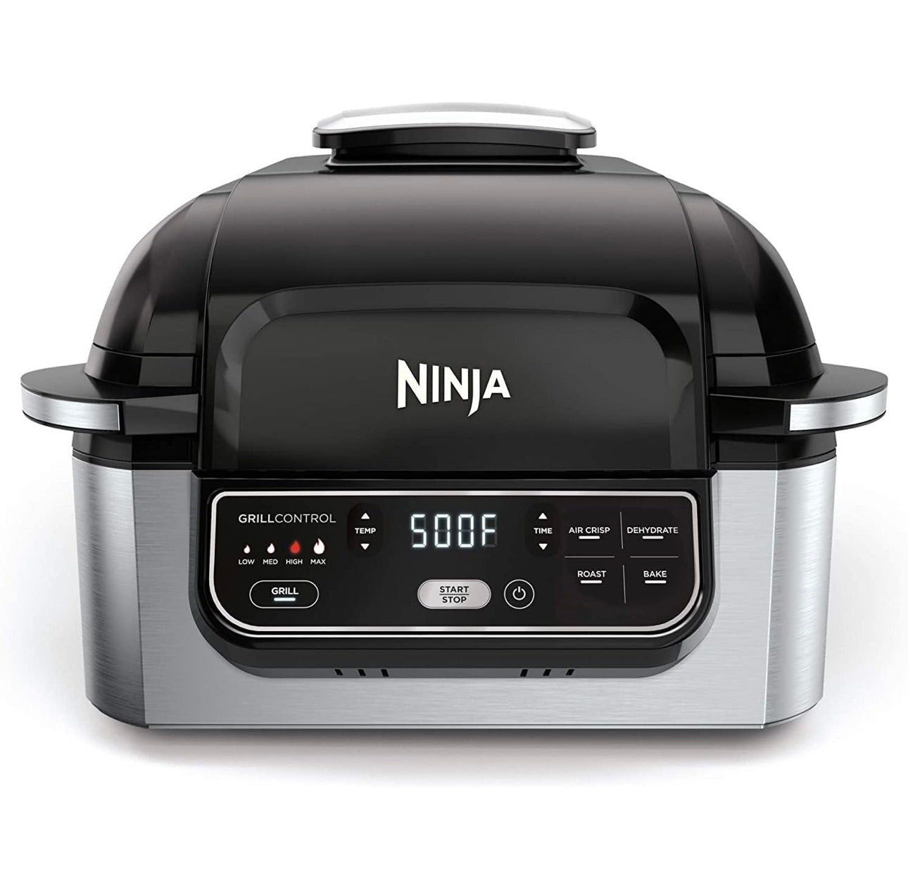 Ninja AG301 Foodi 5-in-1 Binne Elektriese Braaier met Lugbraai, Rooster, Bak & Dehidreer - Programmeerbaar - Swart/Silwer