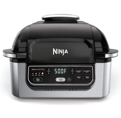 Ninja AG301 Foodi 5-in-1 Binne Elektriese Braaier met Lugbraai, Rooster, Bak & Dehidreer - Programmeerbaar - Swart/Silwer