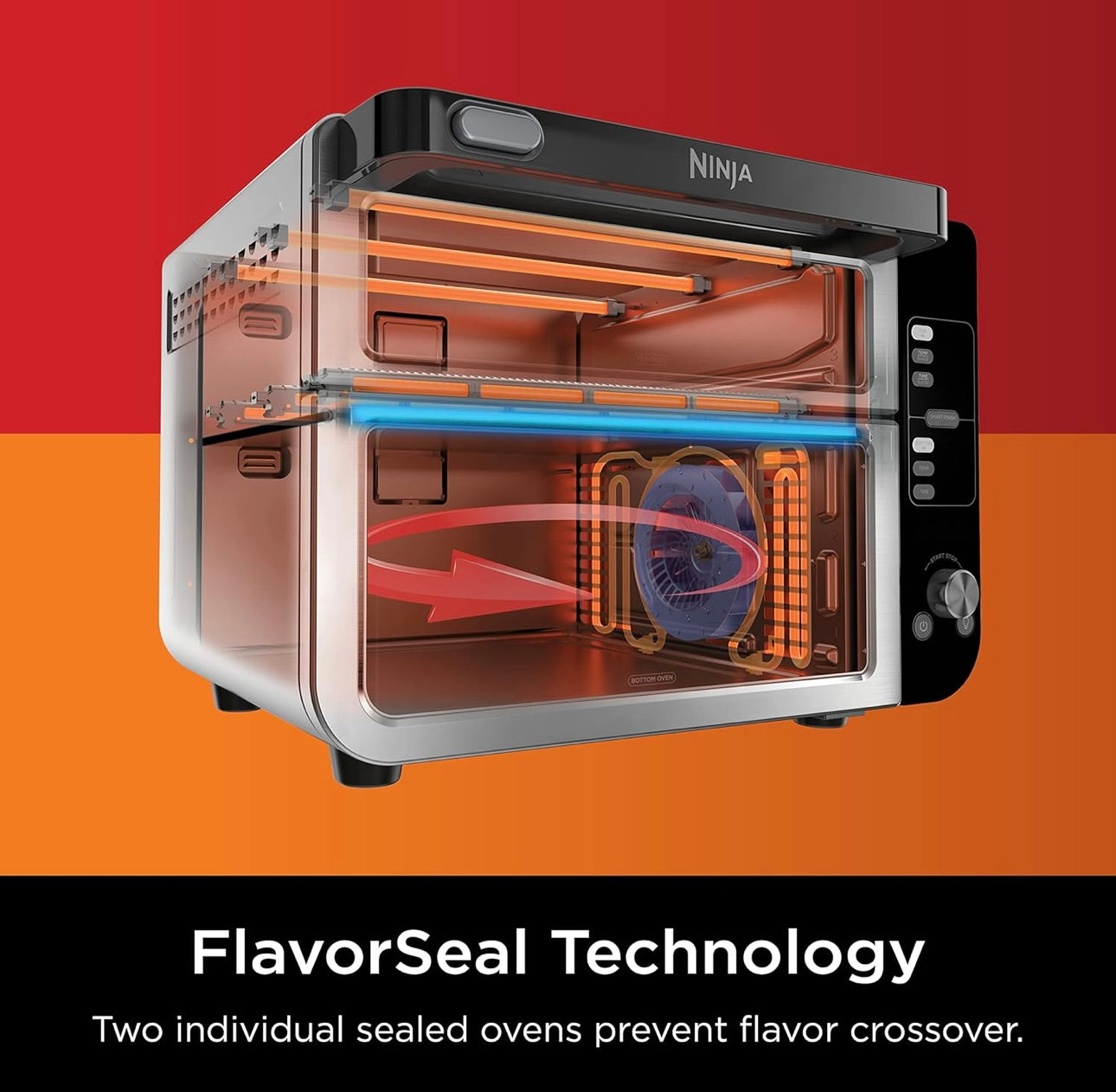 Ninja DCT451 12-in-1 Smart Double Oven with FlexDoor, Thermometer, FlavorSeal, Smart Finish, Rapid Top Convection and Air Fry Bottom - Stainless Steel