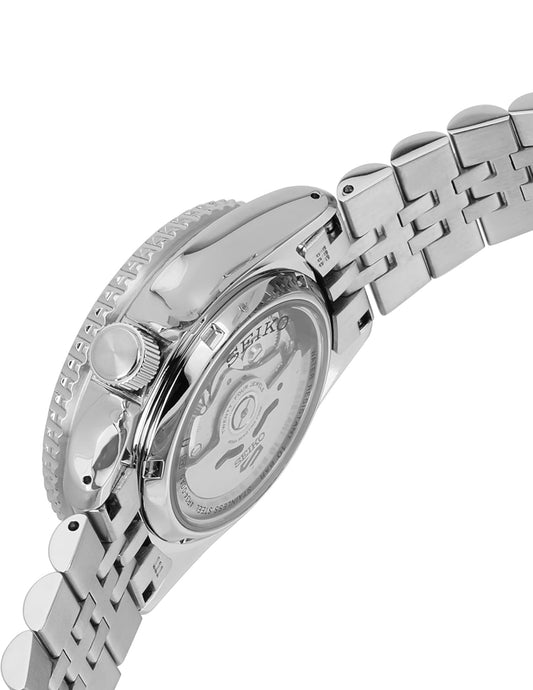 Seiko Outomatiese Horlosie vir Mans - 5 -Sport - Blou Horlosieplaat met Datumkalender en Liggewende Wysers en Merkers en Swart & Blou GMT-ring, 100m Waterbestand