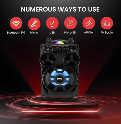 Draagbare Herlaaibare Bluetooth PA-luidspreker - 580W 8” Buite BT Karaoke Oudiostelsel - TWS, Disco Partytjie Beligting, LED-skerm, FM/AUX/MP3/USB/SD, 6.5mm in, Trollie, Wiele - Koordlose Mikrofoon, Afstandbeheer