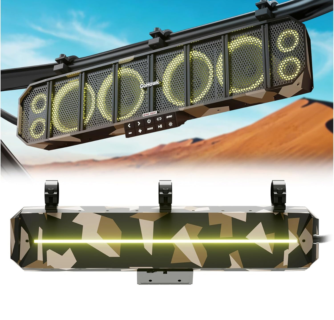 25" UTV Sound Bar, 8 Speaker ATV Sound Bar for 1.5"- 2.25" Roll Cage
600W 8-speaker system with RGB lights, FM radio, for off-road, marine and golf carts. Fits 1.5"-2.25" roll bars.