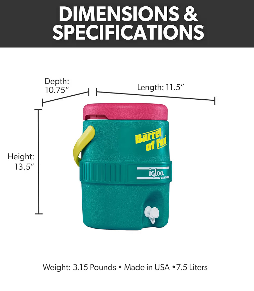 Igloo Retro 2-Gallon Party Water Jug Cooler – Durable & Insulated - (Jade)