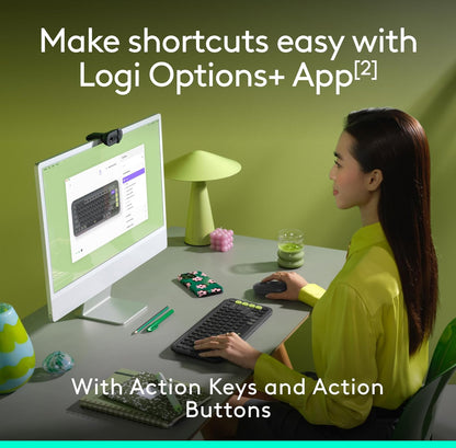 Logitech POP ICON Combo, Bluetooth-sleutelbord-en-muiskombo, Gemaklike Tik, programmeerbare Sleutels en Knoppies, Stil kliek, Maklike Wissel na tot 3 Toestelle – Grafiet en Lemmetjie
