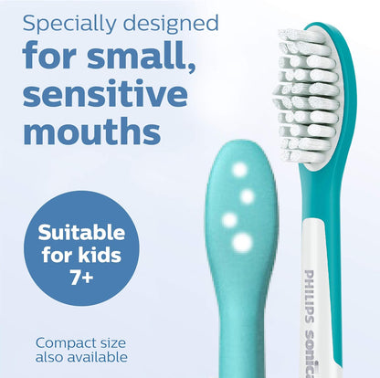 Philips Sonicare for Kids 7+ Oorspronklike Vervangingsborselkoppe, 2 Borselkoppe, Turkoois en Wit, Standaard, HX6042/94
