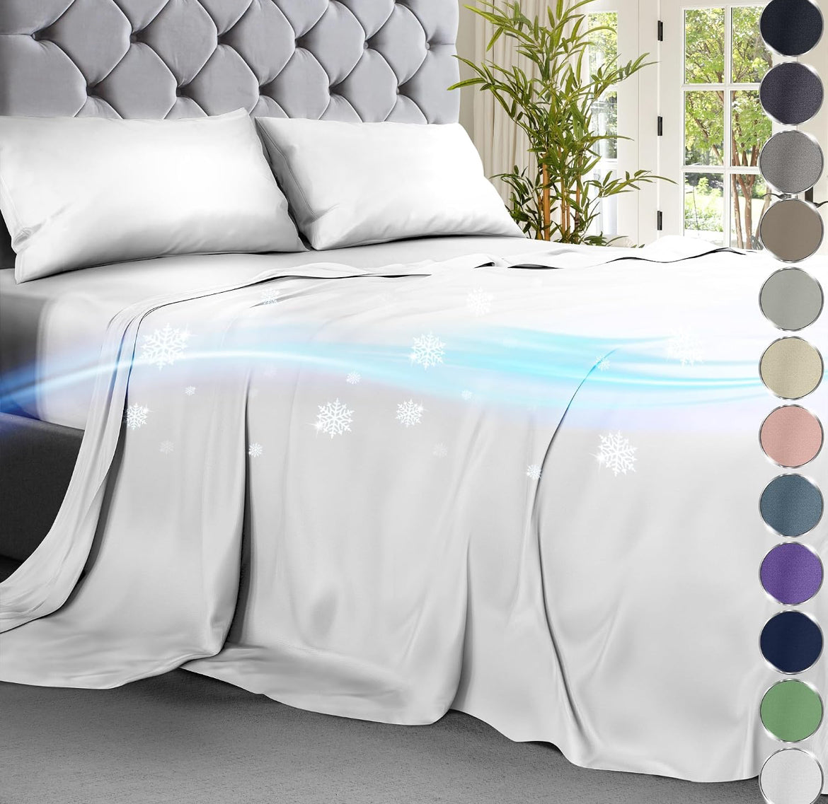 Cooling Bed Sheets Cal-King Set 4pcs - Luxurious & Soft California King Size Cooling Sheets - (White)
