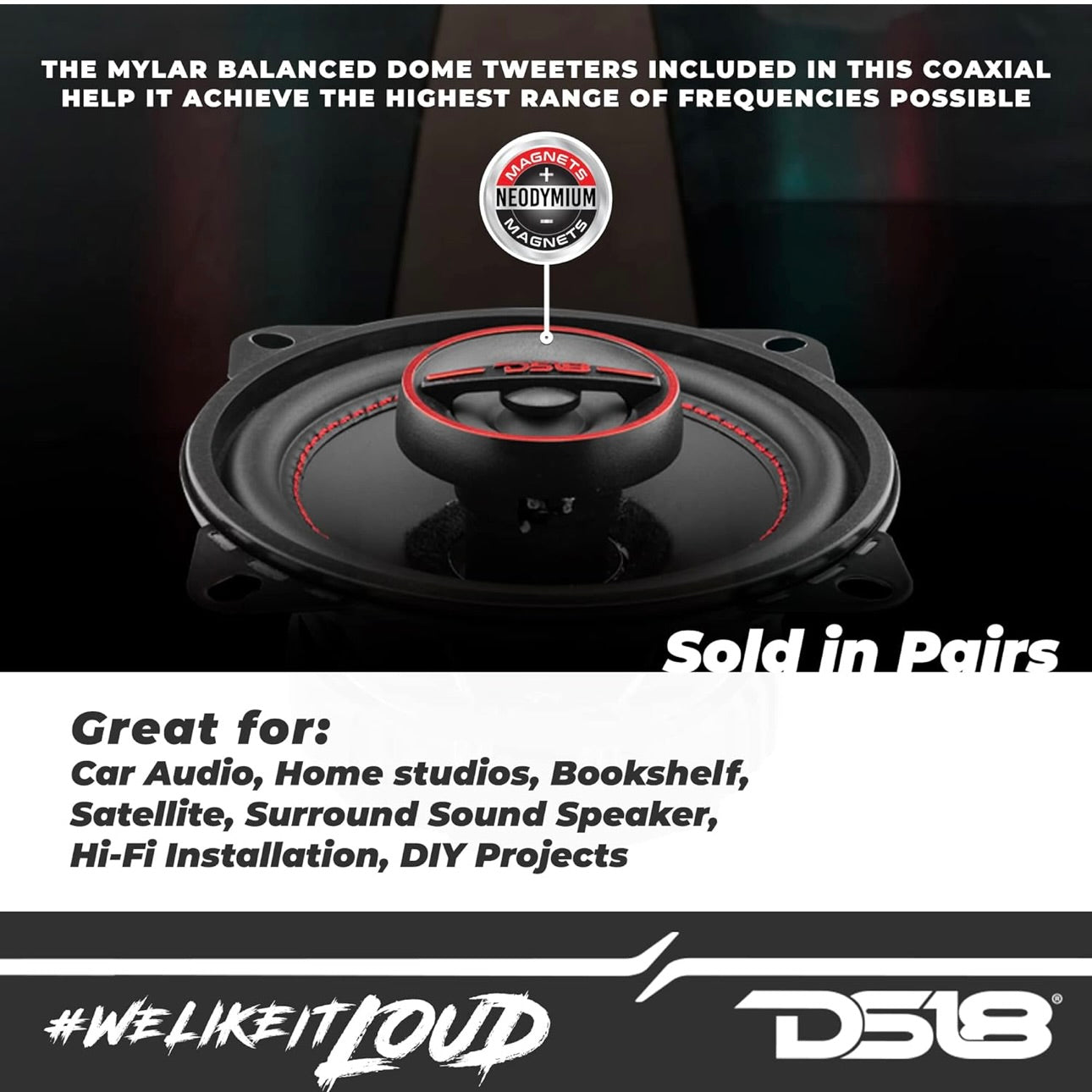 DS18 G4Xi GEN-X 4" 2-Way Coaxial Speakers 120 Watts Max Power 4-Ohm - PAIR