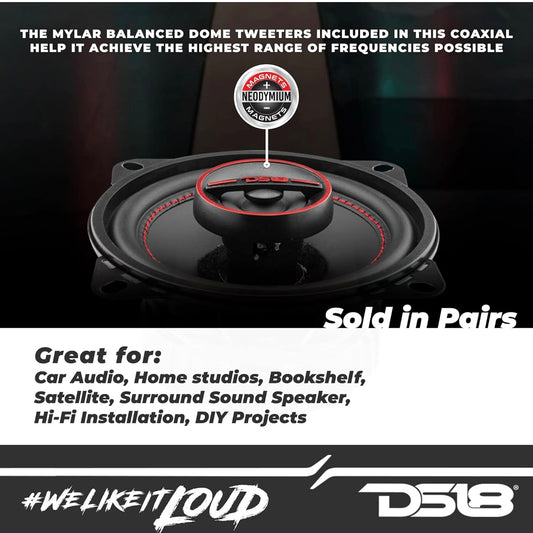DS18 G4Xi GEN-X 4" 2-Way Coaxial Speakers 120 Watts Max Power 4-Ohm - PAIR