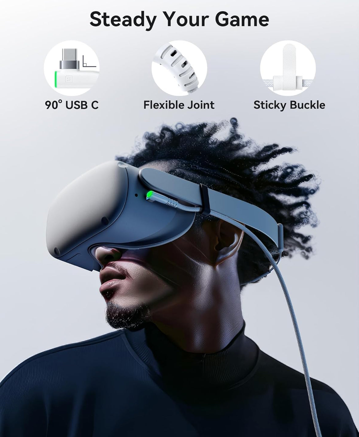 INIU 16ft Premium VR Link Cable with Charging, USB 3.0 Compatible with Meta Quest 3s, Oculus Quest 3/2/Pro, Pico 4, PC VR & Steam VR - Perfect White VR Accessory, Ideal Gift Choice