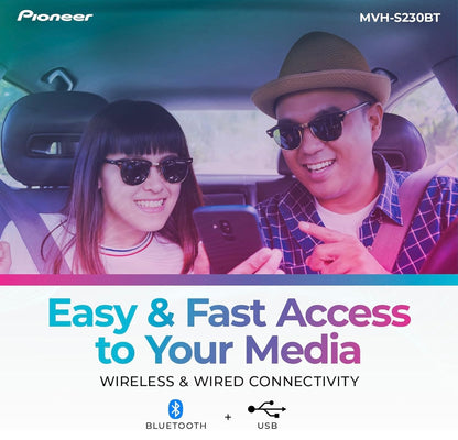 Pioneer MVH-S230BT Bluetooth-motorstereo met USB-ingange, slimfoonkonnektiwiteit, handvrye oproepe