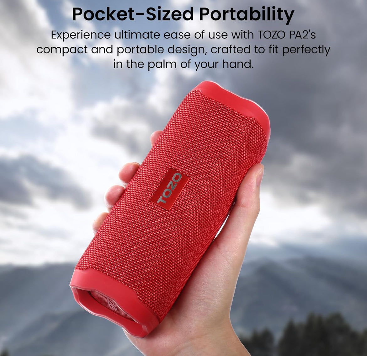 PA2 Portable Bluetooth Speaker w/ Dual Drivers & Dual Bass Diaphragms, Deep Bass Loud Stereo Sound, 25H Playtime, Custom EQ - RED