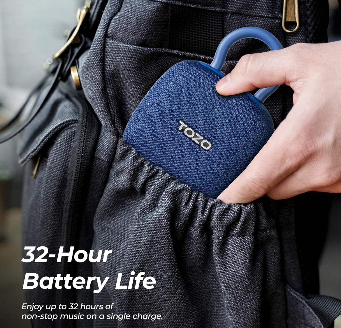 PE1 Mini Portable Bluetooth Speakers w/ Adjustable Carabiner IPX8 Waterproof, 32H Playtime - Blue