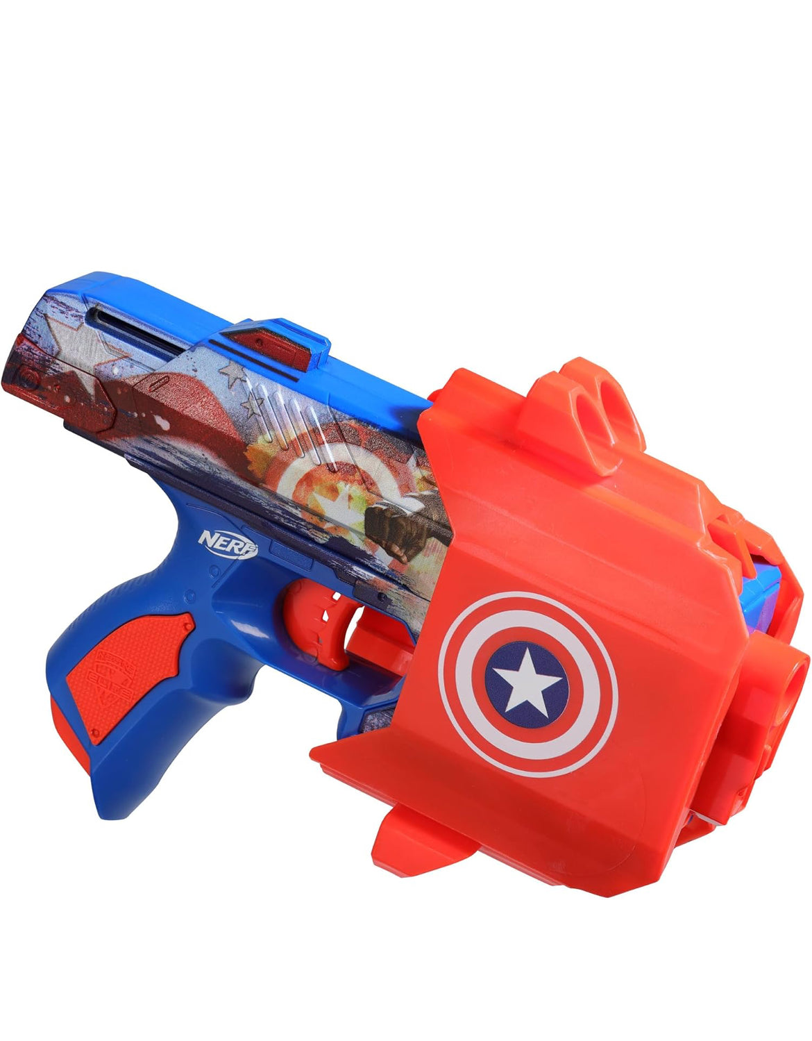 Nerf Marvel Captain America Dart Blaster, 10 Elite Darts, Holster, Toy Foam Blasters for 8 Year Old Boys & Girls & Up