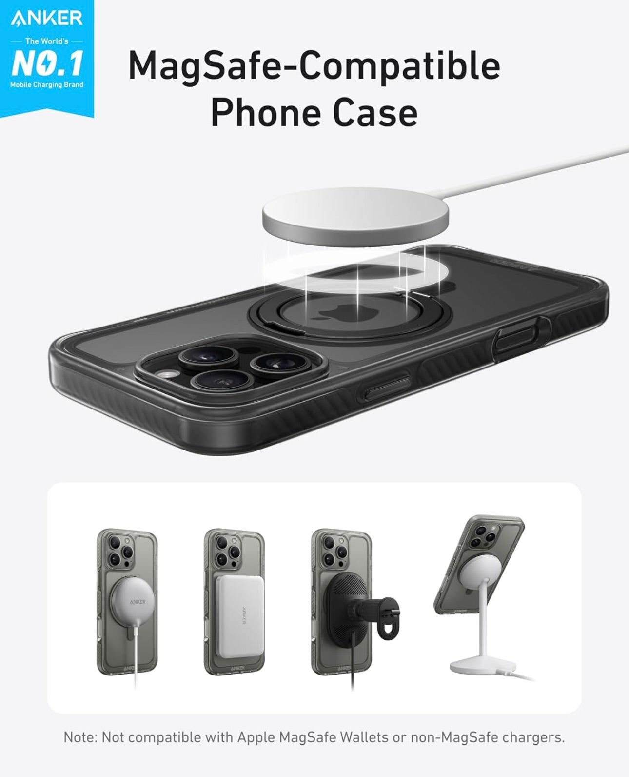 Anker Ultra Magnetic for iPhone Case with Sturdy 360° Ring Stand, Anti and Drop-Proof with MagSafe - PINK