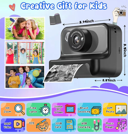 Kinders Kitsdruk 1080P HD Video Digitale Kamera m/ 32G Kaart - (Swart)