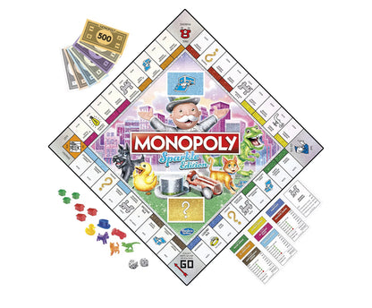 Hasbro Gaming Monopoly Sparkle Edition Board Game w/ Glittery Tokens, Pearlescent Dice, Sparkly Look
