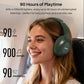 HT3 Hybrid Noise Cancelling Headphones, 90H Battery Life Over Ear Bluetooth 6.0 Foldable Headset, AI Voice Assistant - Green
