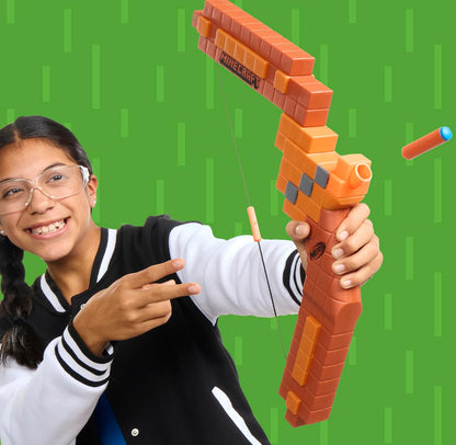 Nerf Minecraft Bow Dart Blaster, Pull-Back String Priming, 8 N1 Darts Compatible Only N1 Dart Blasters, Ages 8+
