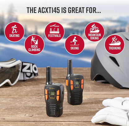 Cobra ACXT145 Kompakte Walkie Talkies - Herlaaibaar, Liggewig, 22 Kanale, Langafstand 16-Myl Tweerigting Radiostel (2-Pak), swart