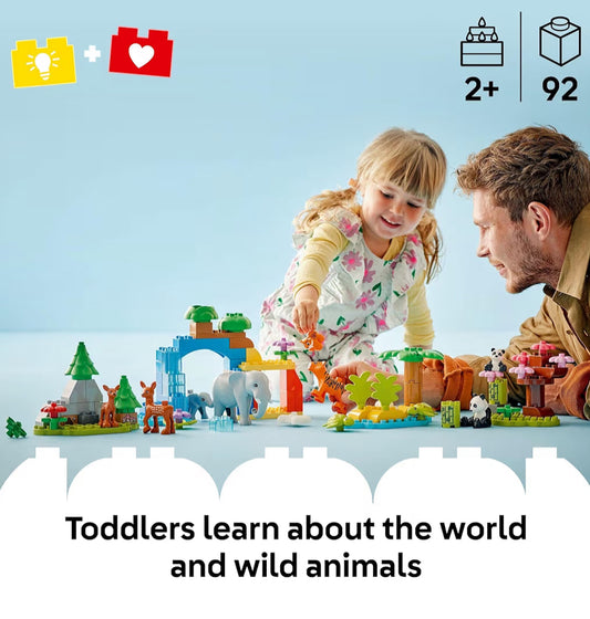 LEGO DUPLO Town 3 in 1 Wild Animal Families Building Toy Playset - Preschool Learning and Educational w/ 10 Animal Figures