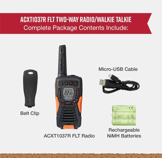 Cobra ACXT1037R FLT Dryfende Handradio - Waterdig, Herlaaibaar, Langafstand tot 37 myl Tweerigtingradio met NOAA Weerwaarskuwing & VOX, (1 Pak)
