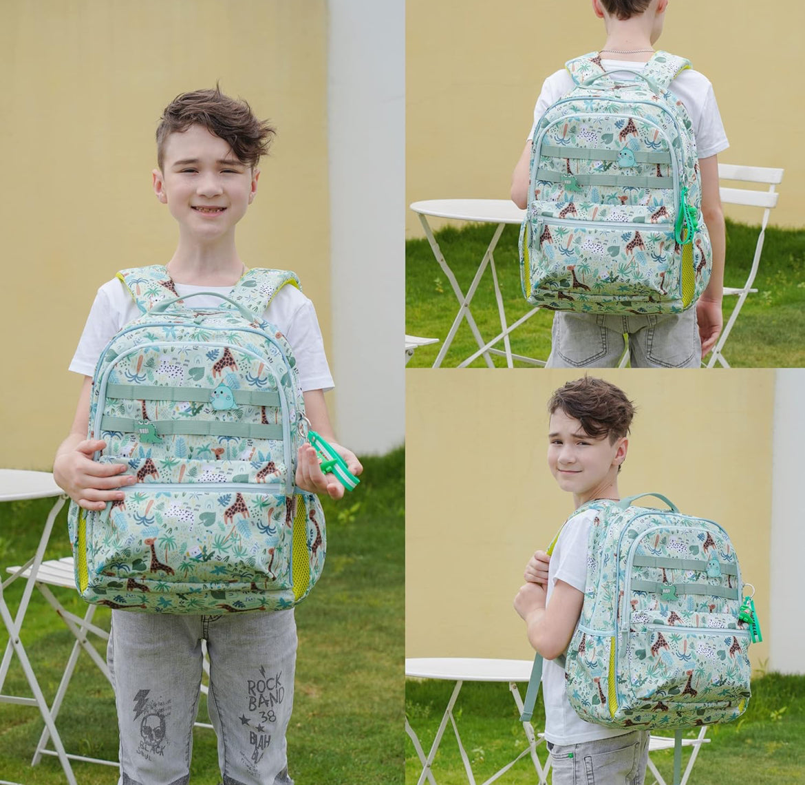Kids Backpack for School Boys Girls Lightweight Kindergarten Elementary Toddler Backpacks Preschool Bookbags Cute Cartoon Travel Daypack with Chest Strap (L,Green)