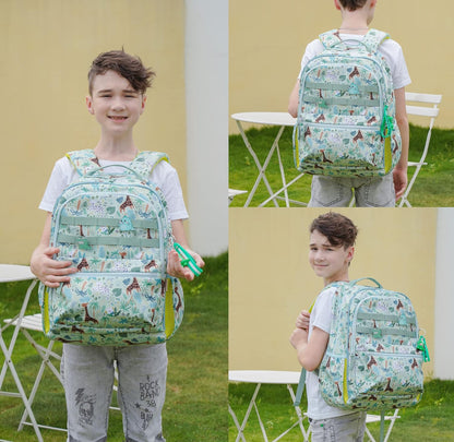 Kids Backpack for School Boys Girls Lightweight Kindergarten Elementary Toddler Backpacks Preschool Bookbags Cute Cartoon Travel Daypack with Chest Strap (L,Green)