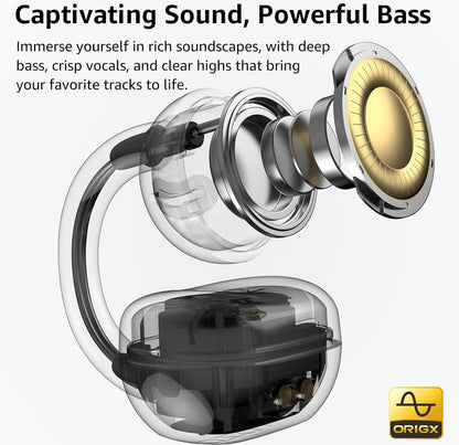 Open Ear Clip Earbuds, Lightweight Comfort 40H Play BT w/ Smart Digital Display - Pink