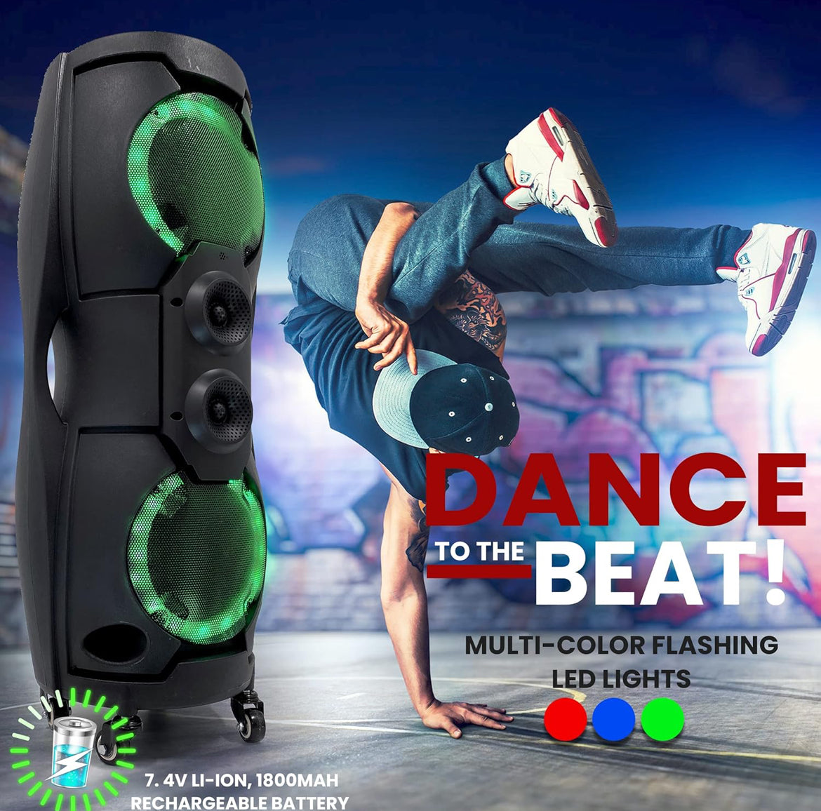 Portable Bluetooth PA Speaker System - 1000W Indoor/Outdoor Bluetooth Speaker PA System w/TWS, Recorder, Microphone in, Party Lights, USB SD Card Reader, FM Radio, Rolling Wheels PPHP82LB,Black