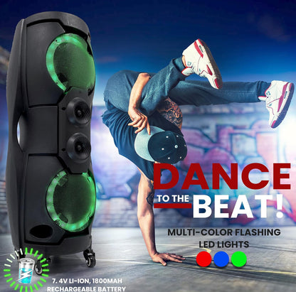 Portable Bluetooth PA Speaker System - 1000W Indoor/Outdoor Bluetooth Speaker PA System w/TWS, Recorder, Microphone in, Party Lights, USB SD Card Reader, FM Radio, Rolling Wheels PPHP82LB,Black