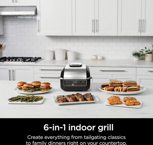 Ninja EG201 Foodi 6-in-1 Binnebraai met Lugbraai, Roostering, Bak, Broil & Dehidreer, 2de Generasie, Skottelgoedwasser Veilig, Swart/Silwer