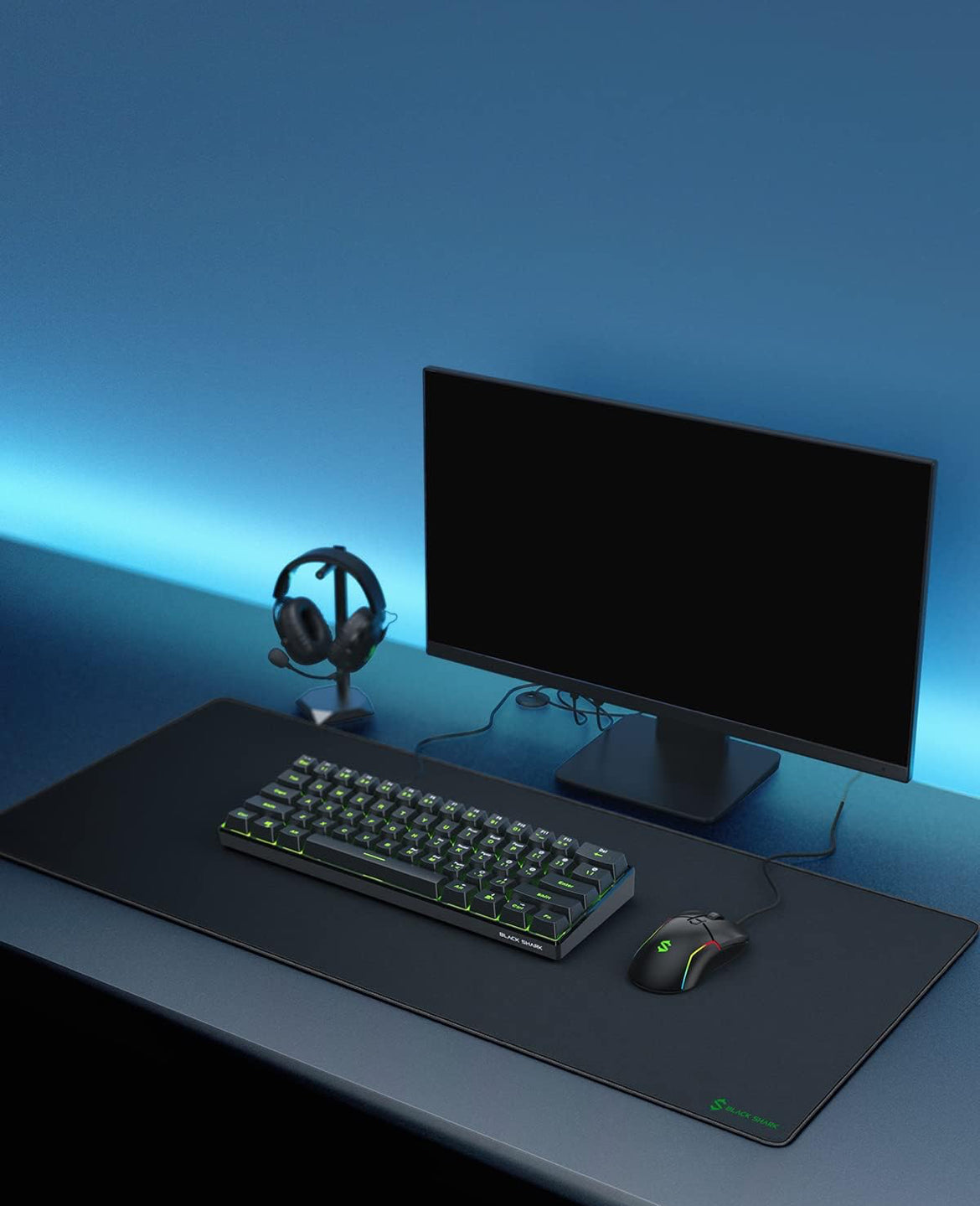 Black Shark Gaming Mouse Pad Desk Mat (35.4" × 15.8" × 0.15") Thick Extended Anti-Fray Stitched Edges