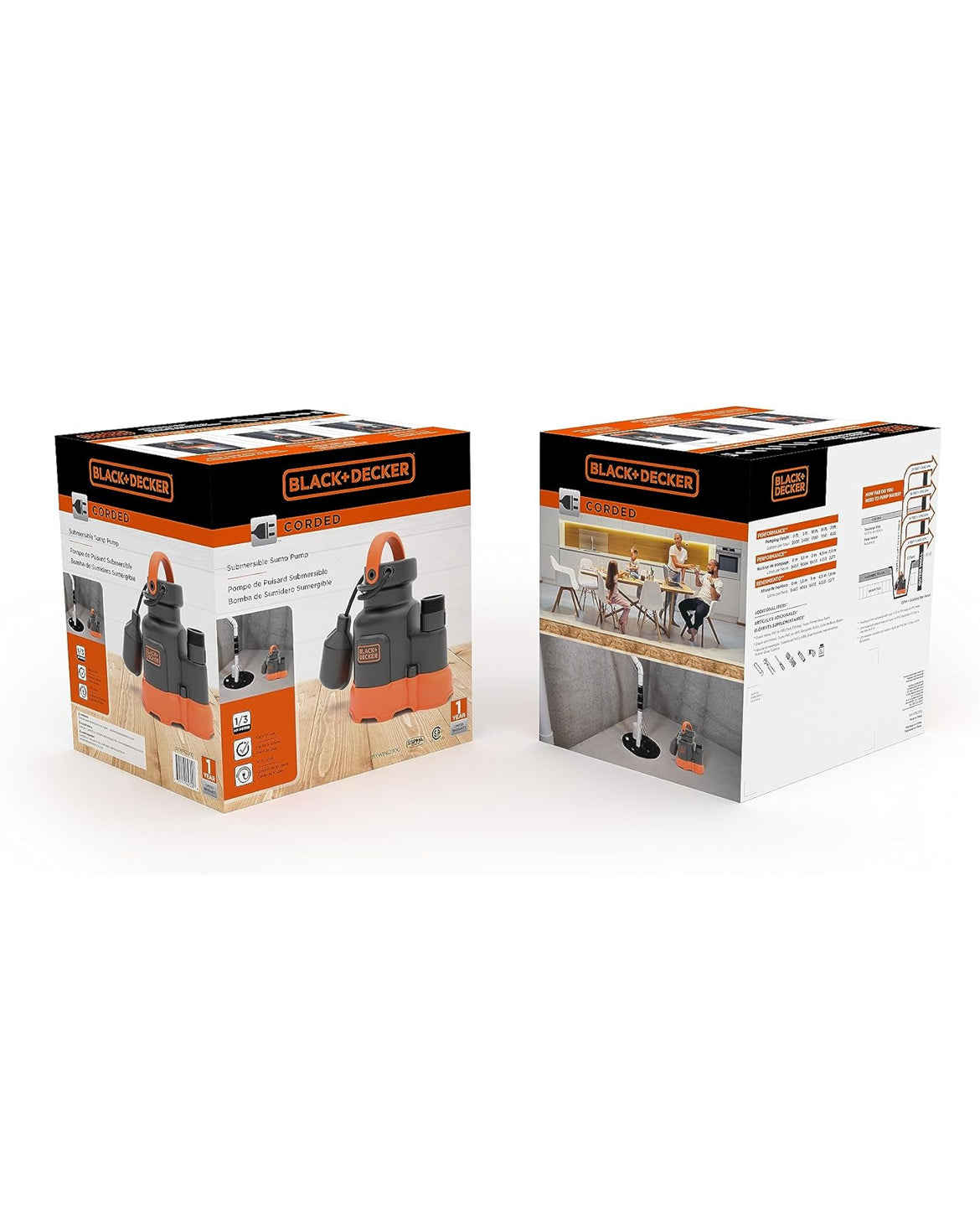 Black+Decker 1/3 HP Dompelbare Opgaarpomp, Pomp tot 2500 GPH