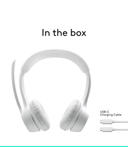 Logitech Zone 300 Draadlose Bluetooth Headset met Geraasonderdrukkende Mikrofoon, Versoenbaar met Windows, Mac, Chrome, Linux, iOS, iPadOS, Android – Off-White