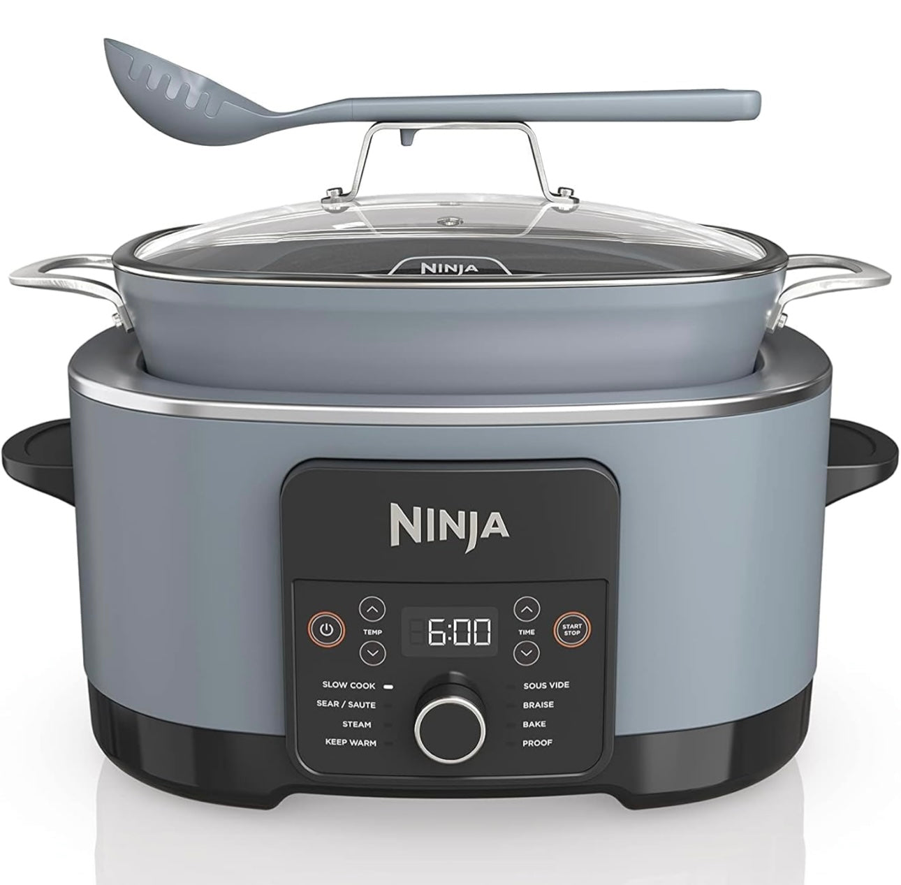 Ninja MC1001 Foodi PossibleCooker PRO 8.5 Kwart Veelvuldige-Koker, met 8-in-1 Stadige Koker, Nederlanderpot, Stoompot, Glasdeksel Geïntegreerde Lepel, Kleefvry, Oondvaste Pot tot 260°C, Seesoutgrys