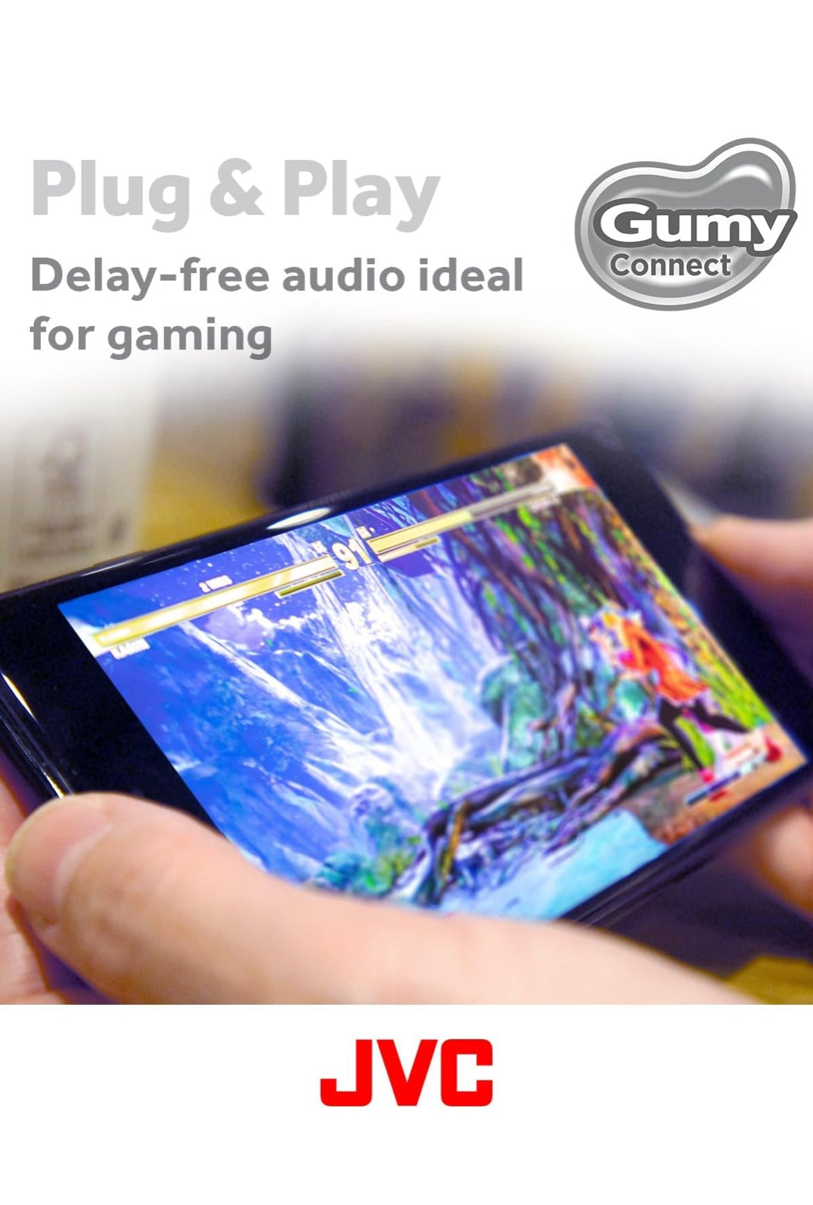JVC Gumy Connect USB-C Bedrade Oorfone, Vertragingvry vir Video's en Speletjies, Ingeboude DAC Verminder Geraas en Verbeter Klankgehalte, 9.2 mm Deursnee Neodymium Drywers - HAFR9UCW (Wit)