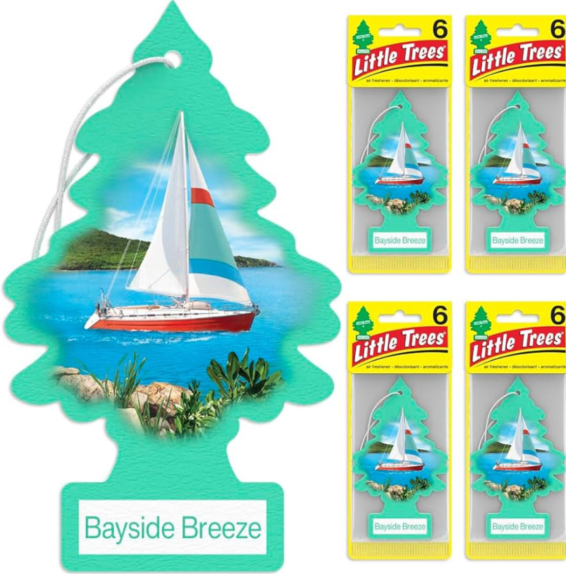 LITTLE TREES Kar Lugverfrisser Hangboompie Langdurige Geur – Bayside Breeze 6-Pakke