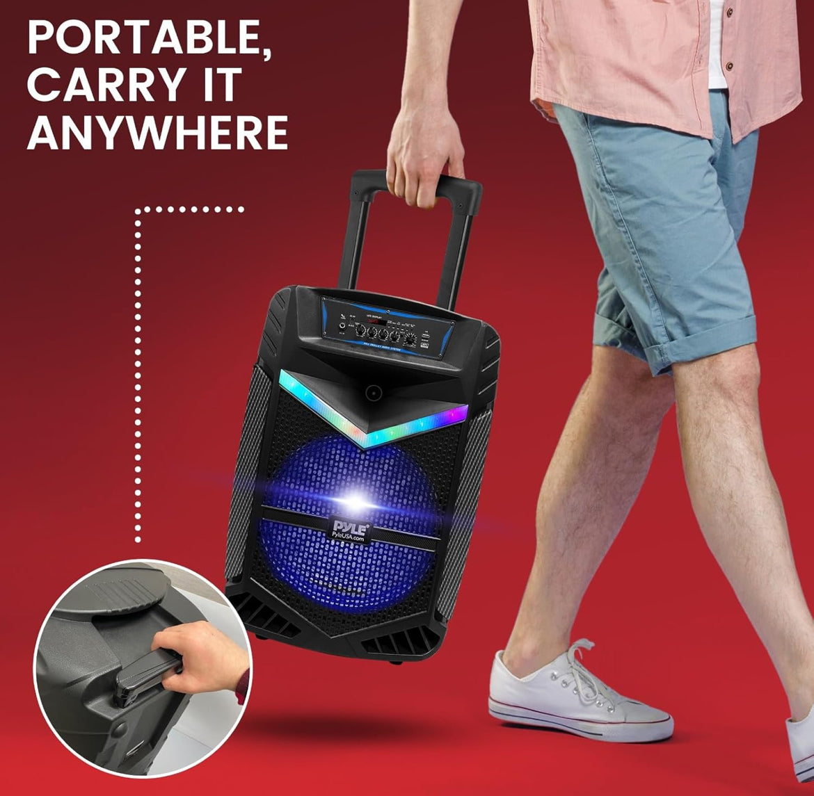 Portable Bluetooth PA Speaker - 1200W Rechargeable Outdoor Bluetooth w/ 15” Subwoofer 1” Tweeter, Recording Function Mic In Party Lights USB/SD Radio PPHP1542B