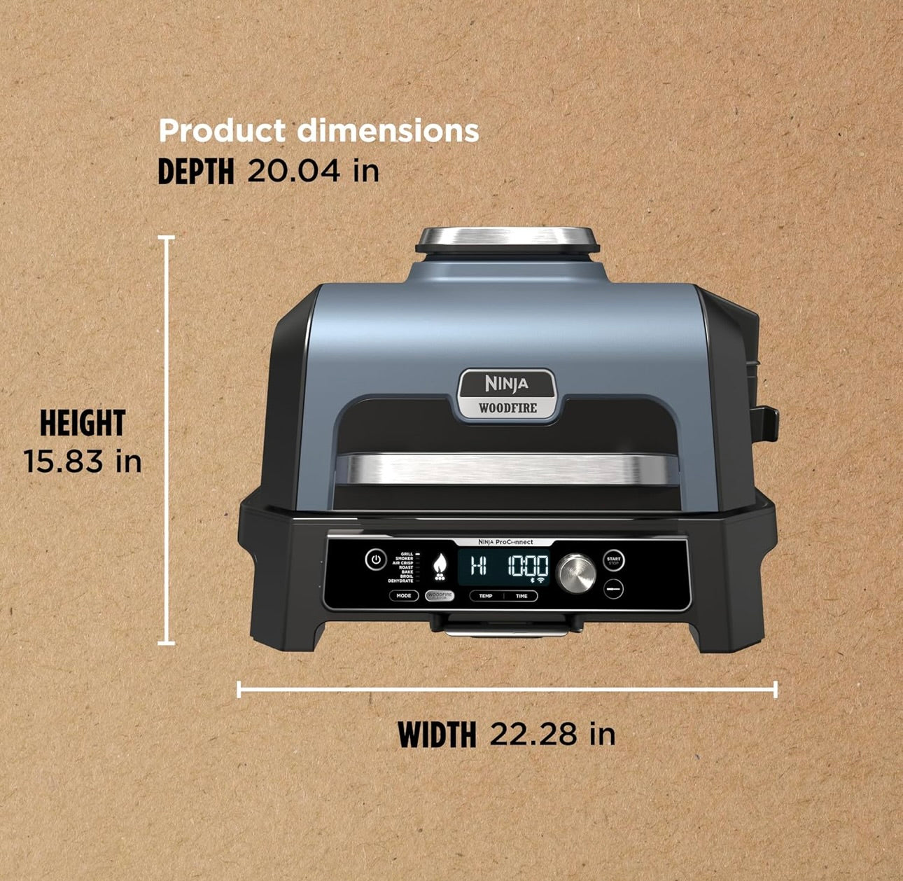 Ninja Woodfire Pro Connect Premium XL Buitenbraaier en Roker, Bluetooth, Toepassing-geaktiveer, 7-in-1 Meesterbraaier, BBQ-Roker, Buitelug-lugbraaier, Houtvuur-tegnologie, 2 Ingeboude Termometers - Swart