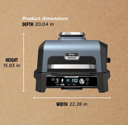 Ninja Woodfire Pro Connect Premium XL Buitenbraaier en Roker, Bluetooth, Toepassing-geaktiveer, 7-in-1 Meesterbraaier, BBQ-Roker, Buitelug-lugbraaier, Houtvuur-tegnologie, 2 Ingeboude Termometers - Swart