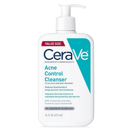 CeraVe Akneebeheer-reiniger, 2% Salisielsuurbehandeling Geformuleer met Niasinamied + Sereamide + Olie-absorberende Klei Sonder Geur (16 Oz)